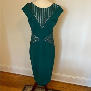 Catherine Deane Teal Embellished Sheath Dress Cutout Detail Women’s 10 Elegant